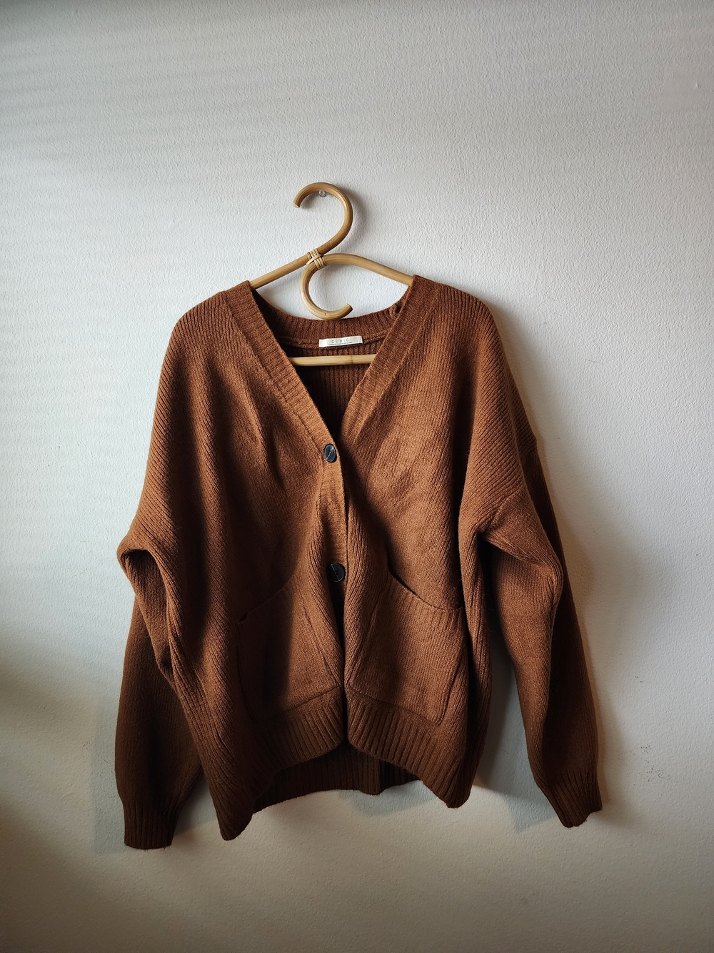 Women's Brown V-Neck Button-Front Pocket Cardigan